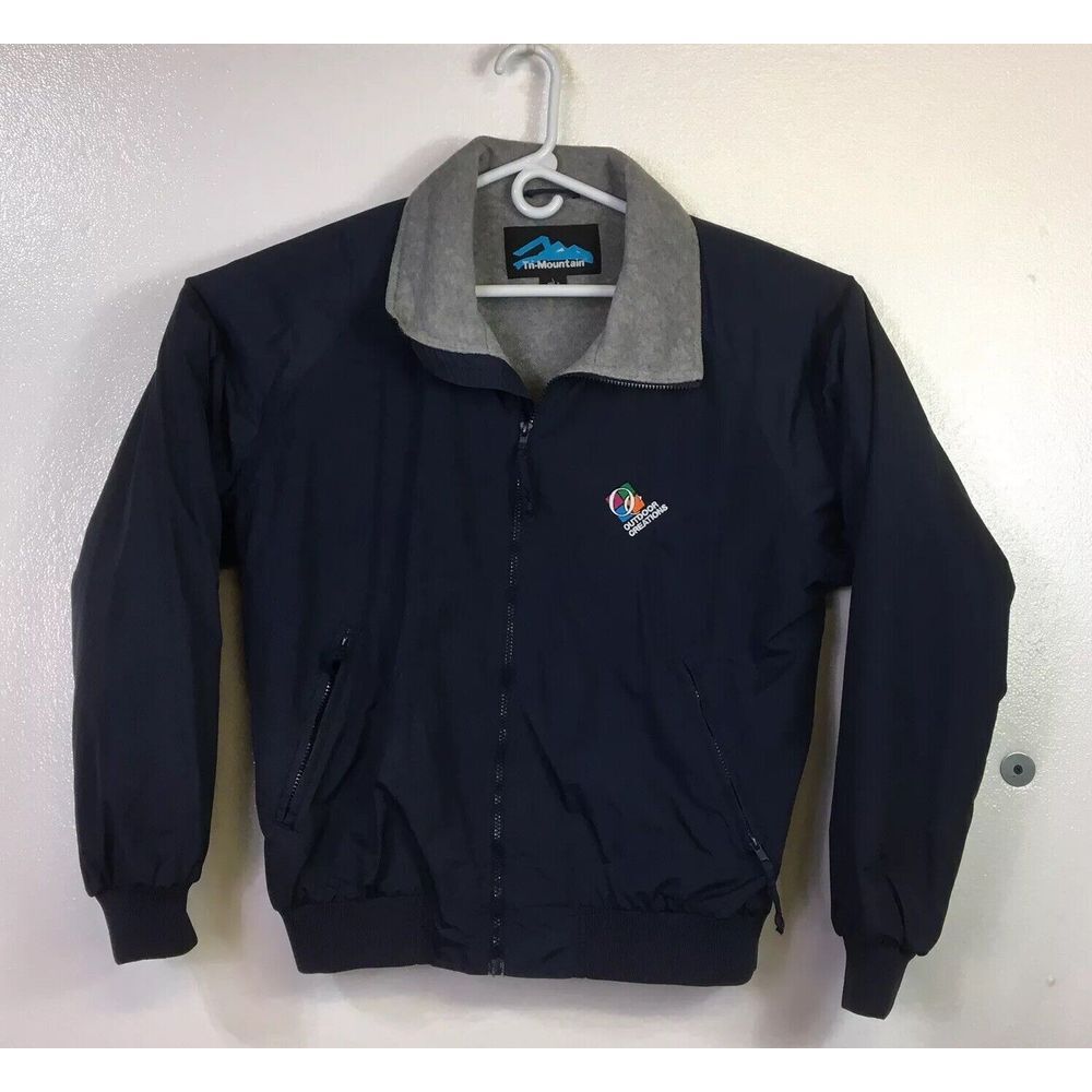 Tri Mountain‎ Nylon Bomber Jacket Womens Sz L Blue Gray Fleece Lining Full Zip